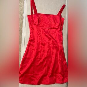 Red Satin Dress with Bust Detail